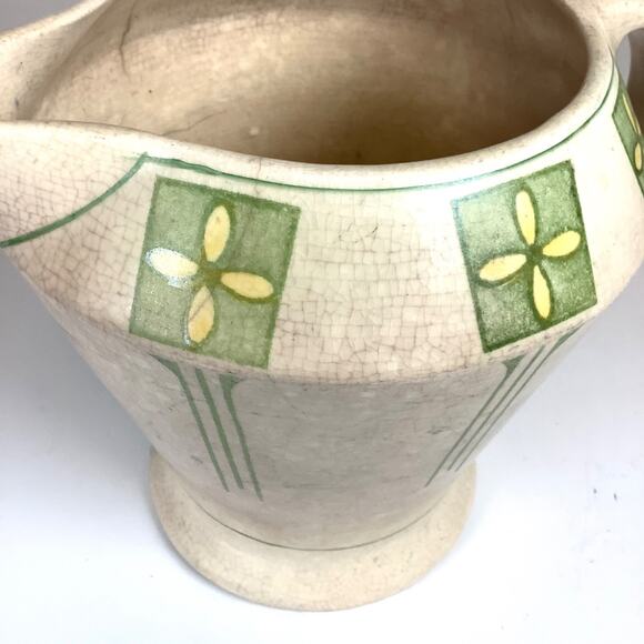 Vtg Roseville Pottery Creamware Art Deco Lemonade Pitcher Cream & Green READ - Picture 5 of 12